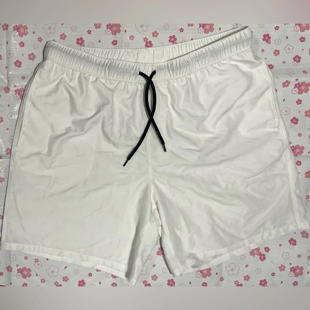 ASOS Design Men's White Swim Shorts with Black Drawstring Waistband Size L